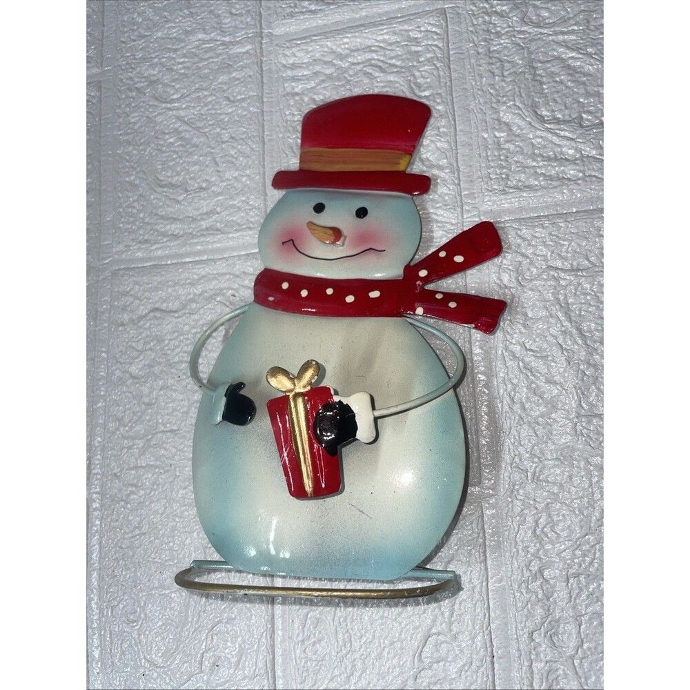 Metal Snowman Christmas Figurine Hand Painted 3D Effect Polka Table top
